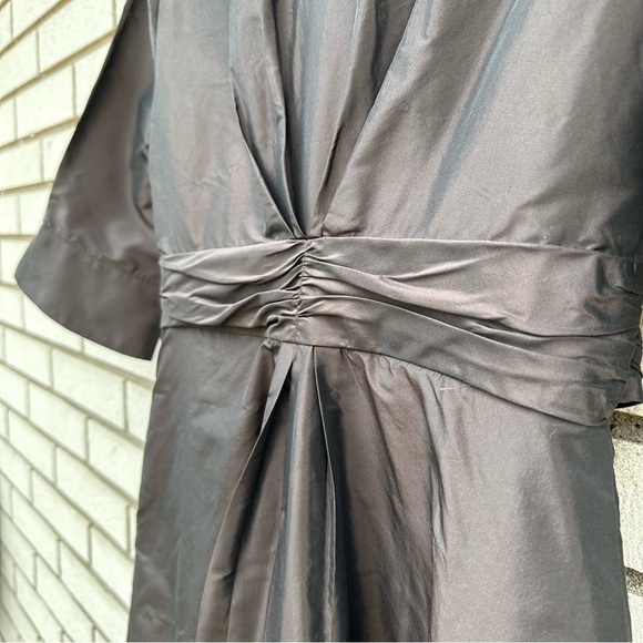Donna Ricco Cocoa Brown 100% Silk Taffeta Surplice Midi Dress Romantic Cocktail - Picture 11 of 13